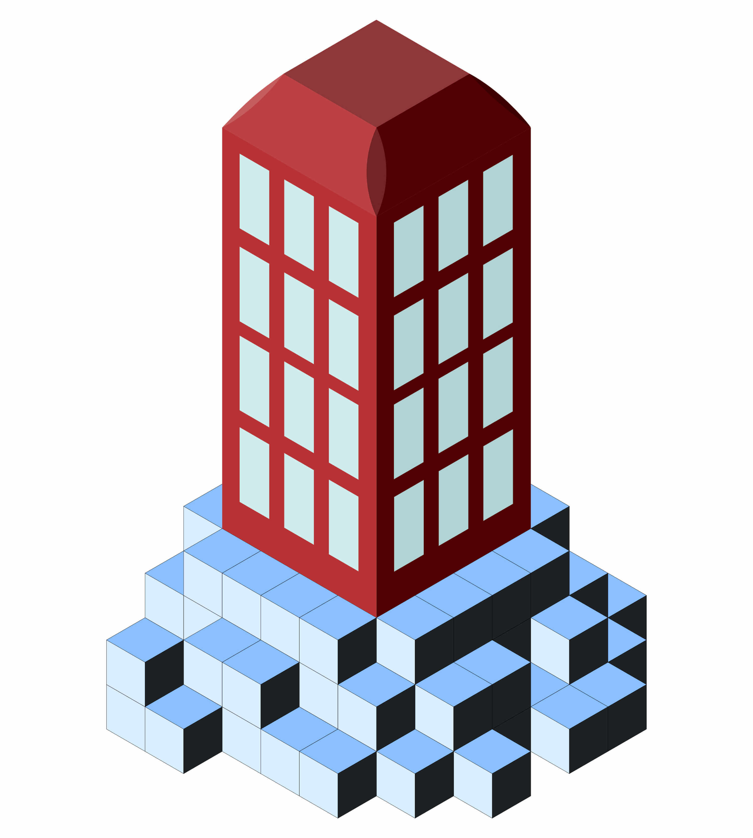 dessin isometrique d'une cabine telephonqiue de Londre