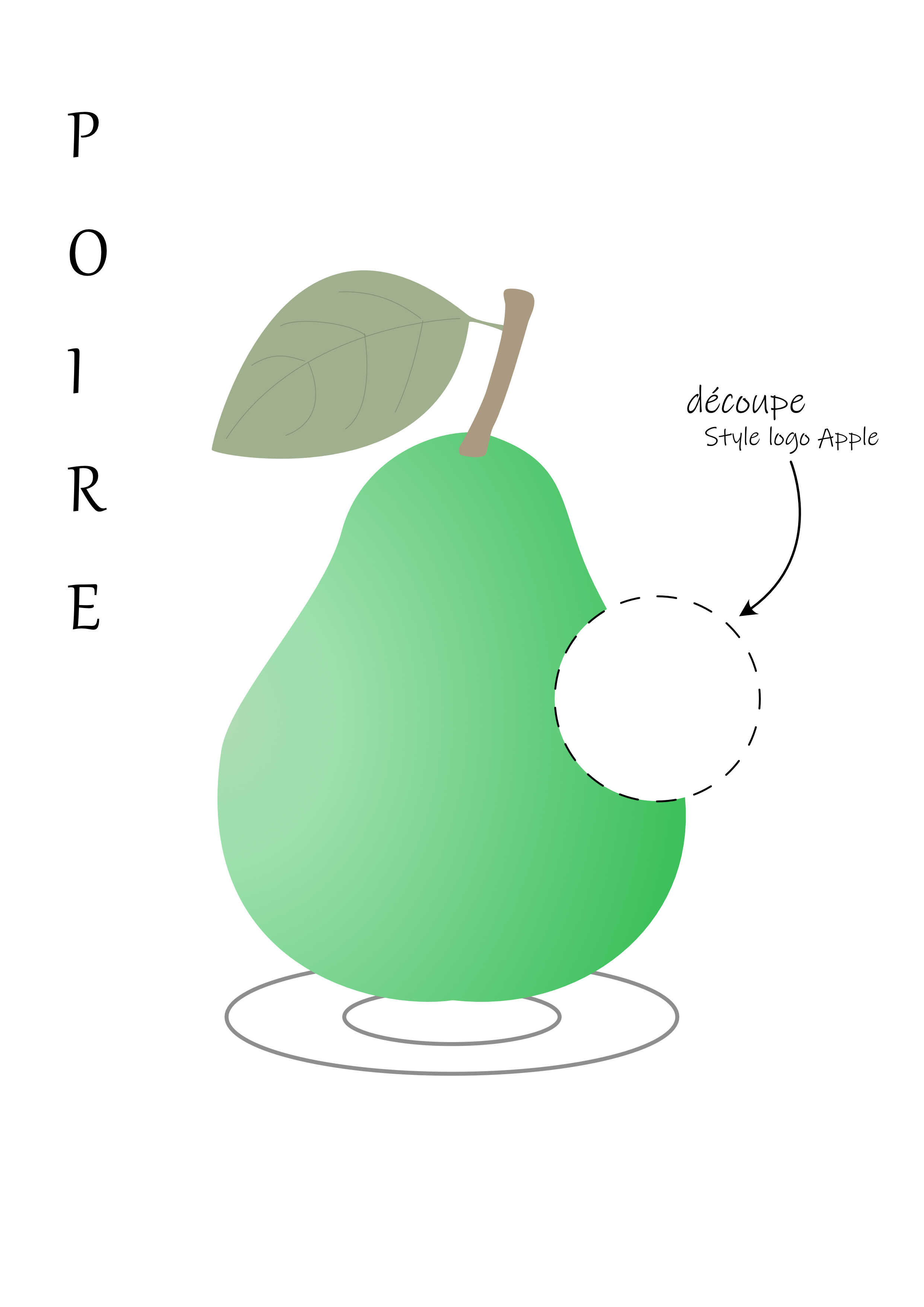 illustration de poire avec une découpe style logo Apple faite en cours d'Infographie